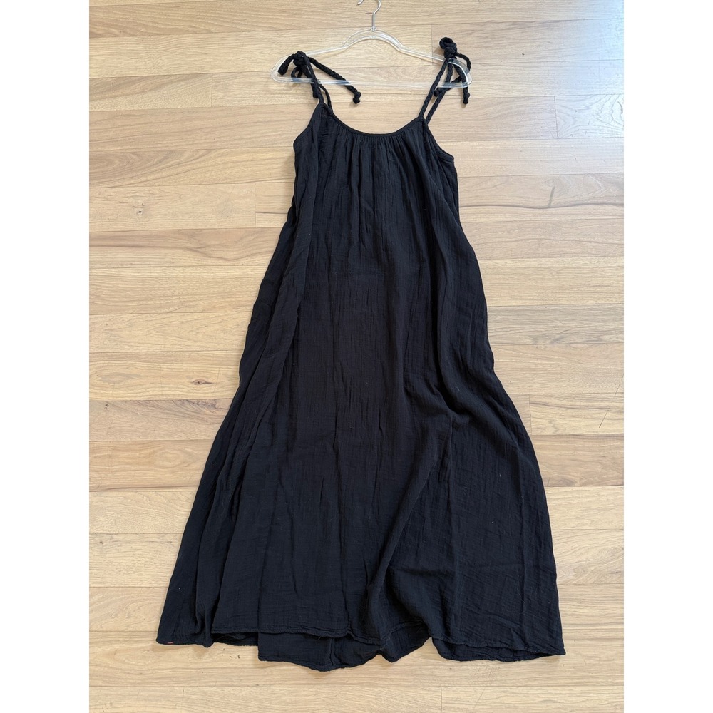 Xirena Gauze Maxi Dress Womens S Black Braided Tie Shoulder Pockets Boho 13107